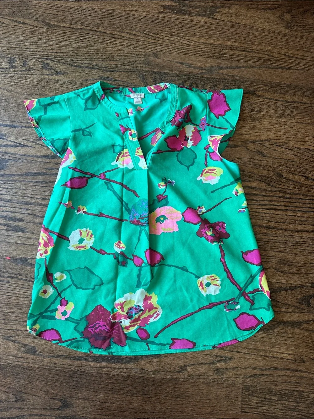 J. Crew Girls' Teal Floral Flutter-Sleeve Blouse
